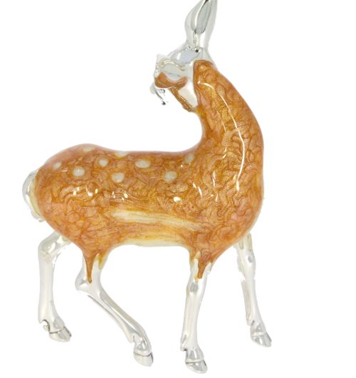 British Wildlife Saturno Sterling Silver & Enamel Medium Deer Countryside Figurine