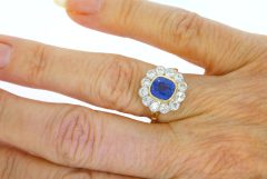 Uncategorised Sapphire and Diamond Cluster 18ct Yellow Gold Ring 1.10pts + 2.20pts