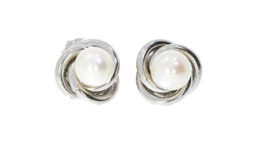 Earrings Sterling Silver & Pearl Twirl Design Stud Earrings