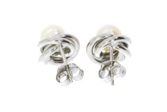Earrings Sterling Silver & Pearl Twirl Design Stud Earrings