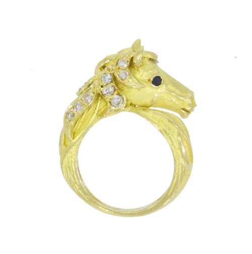 Equestrian Jewellery Collection 18ct Y/G Diamond Set Mane Horse Head Ring/Sapphire Eyes Secondhand