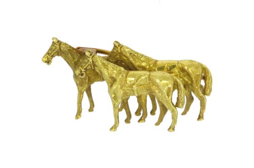 Brooches 18ct Y/Gold Three Horses Brooch Racing Equestrian Secondhand