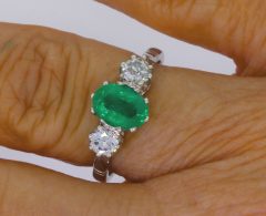 Diamond & Gold Jewellery Platinum 1ct Emerald & total 55pts Diamond Three Stone Ring