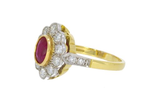 Diamond & Gold Jewellery 18ct Yellow & White Gold Ruby & Diamond Cluster Ring
