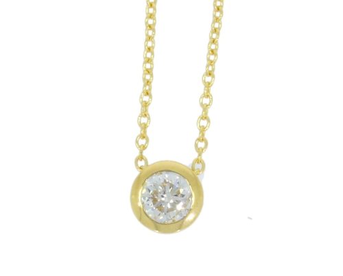 Diamond & Gold Jewellery 9ct Yellow Gold 0.25ct Solitaire Rub Over Set Diamond & Chain