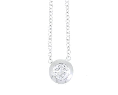 Diamond & Gold Jewellery 9ct White Gold 0.25ct Solitaire Rub Over Set Diamond & Chain