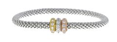 Bracelets Sterling Silver Flexible 3 Colour Ring Crystal Set Design Bracelet