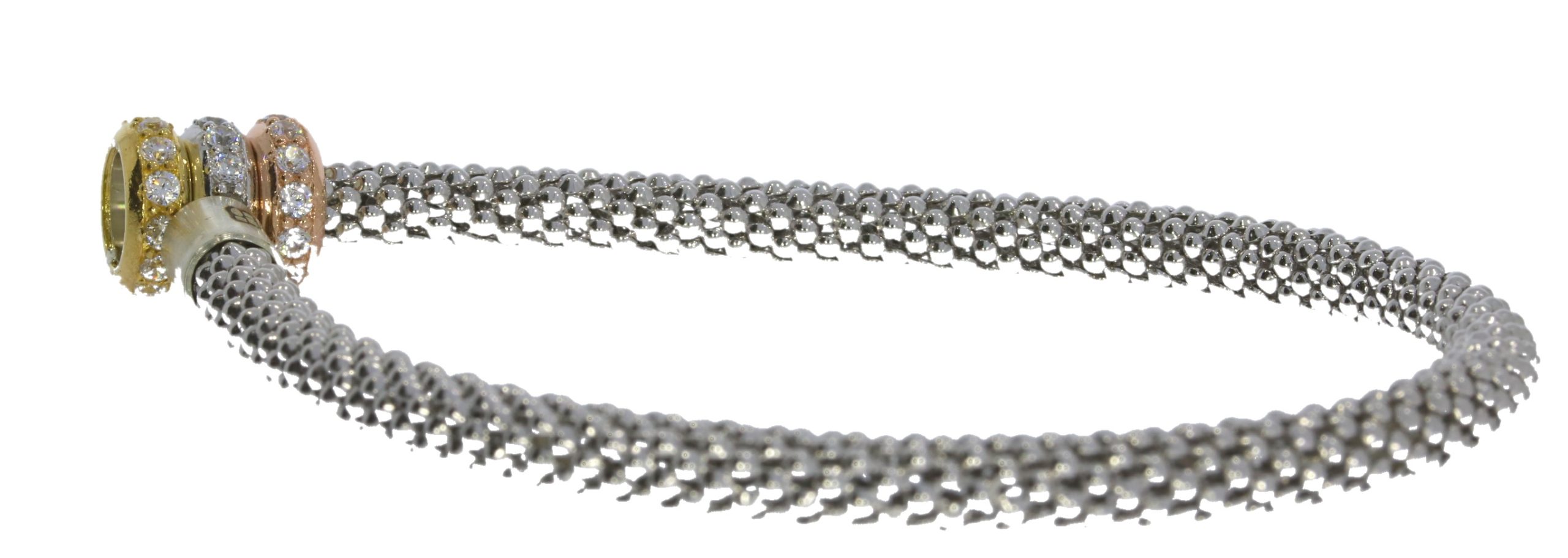 Bracelets Sterling Silver Flexible 3 Colour Ring Crystal Set Design Bracelet