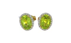Diamond & Gold Jewellery 9ct Yellow Gold Peridot & Diamond  Cluster Earrings