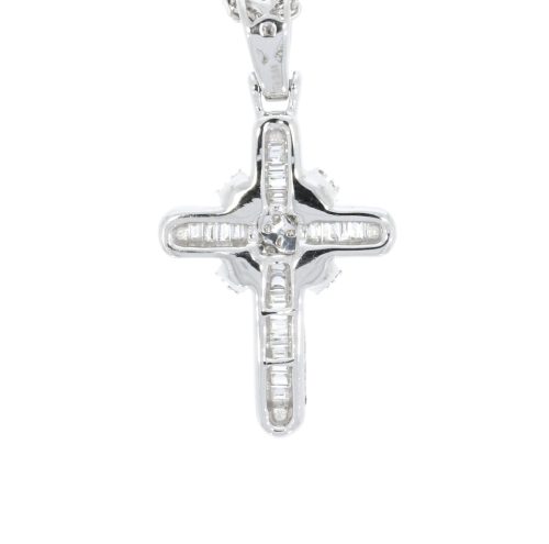Diamond & Gold Jewellery 9ct White Gold 44pts Baguette & Round Diamond Cross & Chain