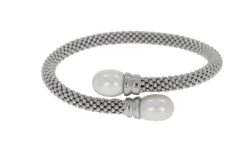 Bangles Sterling Silver & Cultured Pearl Crossover Bangle