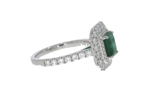 Diamond & Gold Jewellery Platinum Diamond & Emerald Halo Cluster Ring