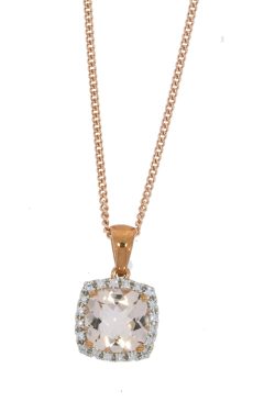Diamond & Gold Jewellery 18ct Rose Gold Morganite & Diamond Pendant & 18ct Chain