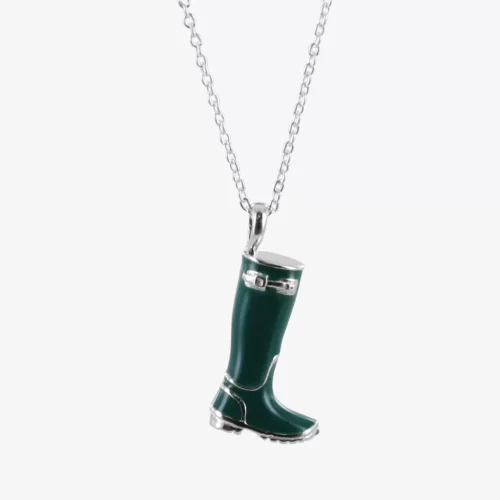 Equestrian Jewellery Collection Sterling Silver & Green Coloured Enamel Welly Boot  Pendant