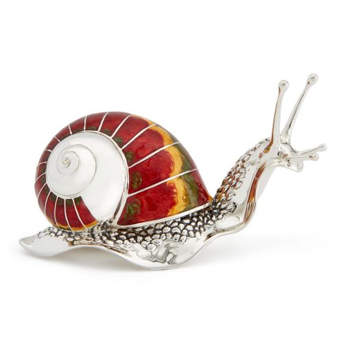 British Wildlife Saturno Sterling Silver & Enamel Large Snail Figurine