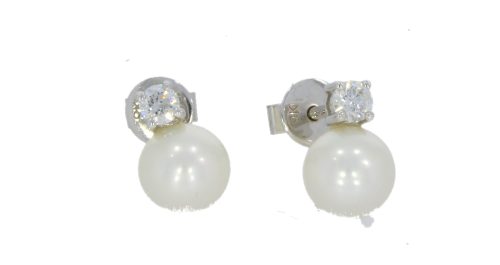 Diamond & Gold Jewellery 18ct White Gold Cultured Pearl & Diamond Stud Earrings