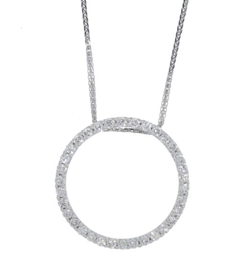 Diamond & Gold Jewellery 18ct White Gold 75pts Diamond Circle Pendant & Chain