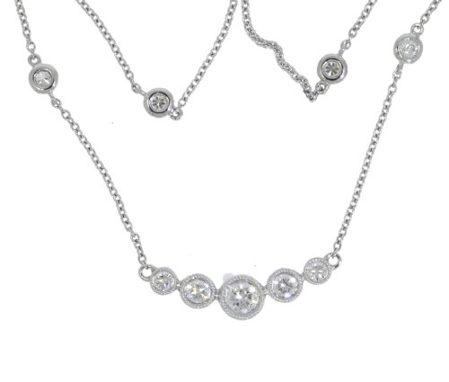 Diamond & Gold Jewellery 18ct White Gold Bubble Design 63pts Diamond Necklace