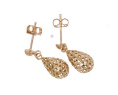 Diamond & Gold Jewellery 9ct Rose Gold Fret Work Design Drop Earrings