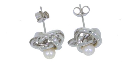 Diamond & Gold Jewellery 9ct White Gold Cultured Pearl Knot Design Stud Earrings
