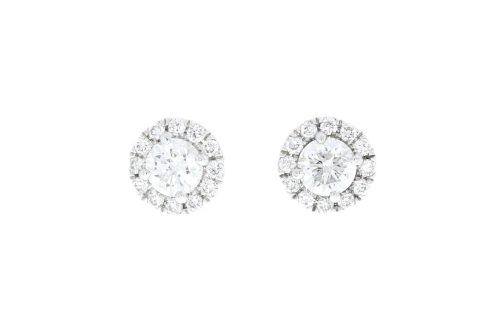 Diamond & Gold Jewellery 18ct White Gold 73pts Diamond Halo Stud Earrings