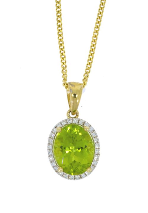 Diamond & Gold Jewellery 18ct Yellow Gold Peridot & Diamond Pendant & Chain