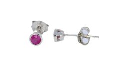 Diamond & Gold Jewellery 9ct White Gold Rub Over Set Ruby Stud Earrings