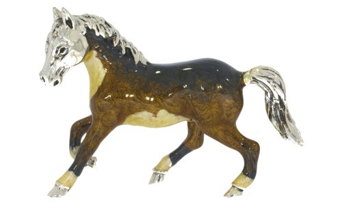 Equestrian Sterling Silver & Enamel Trotting Small Horse Figurine by Saturno