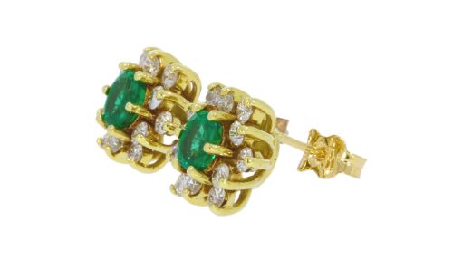 Diamond & Gold Jewellery 18ct Yellow Gold Diamond & Emerald Cluster Earrings Secondhand