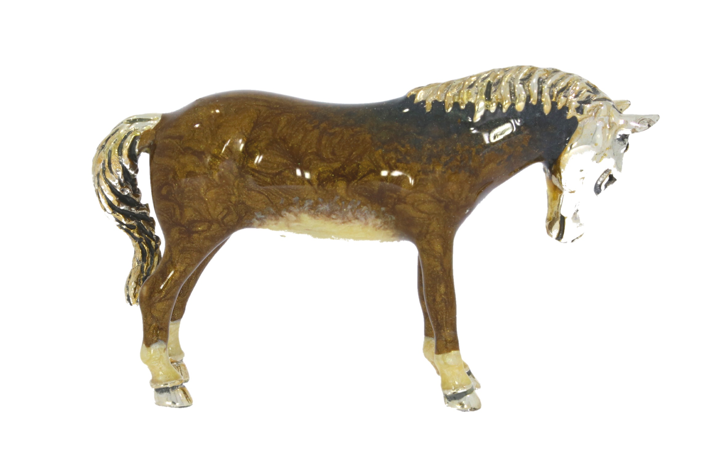 Equestrian Saturno Sterling Silver & Brown & Cream Enamel Standing Horse