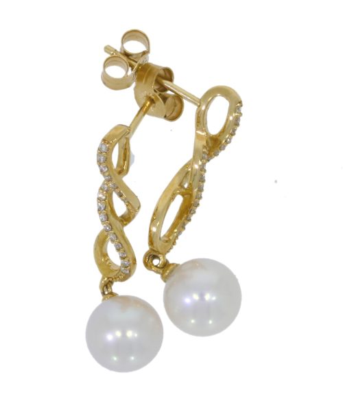 Diamond & Gold Jewellery 9ct Yellow Gold Cultured Pearl & Diamond Drop Stud Earrings