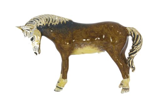 Equestrian Saturno Sterling Silver & Brown & Cream Enamel Standing Horse