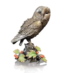 British Wildlife Solid Bronze Barn Owl with Hawthorne (1163) by Keith Sherwin