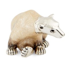International Wildlife Saturno Sterling Silver & Enamel Large Sitting Polar Bear Figurine