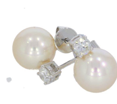 Diamond & Gold Jewellery 18ct White Gold Cultured 8.5mm Pearl Diamond Stud Earrings