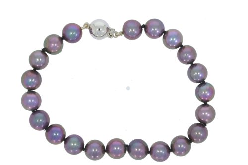 Bracelets 8 mm Cultured Pearl Grey 9ct White Gold Ball Clasp Bracelet