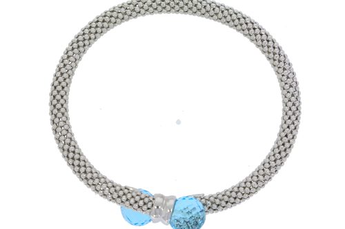 Bangles Sterling Silver Flexible Torque Bangle with Blue Topaz Stones