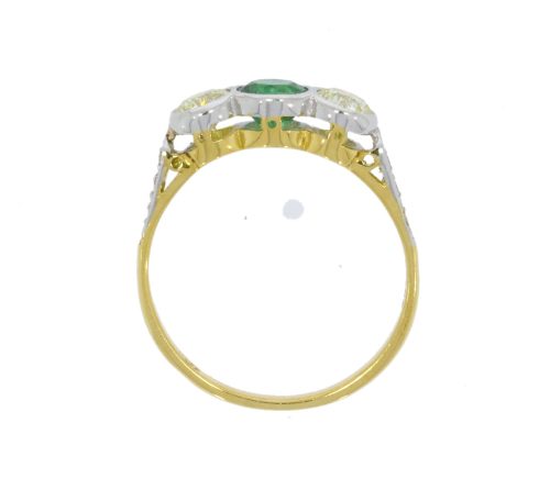 Diamond & Gold Jewellery 18ct Three Stone Diamond & Emerald Ring Secondhand