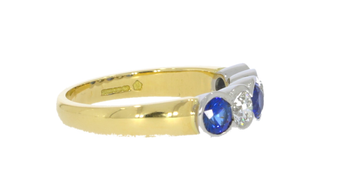 Diamond & Gold Jewellery 18ct Yellow Gold Sapphire & Diamond Rubover Set Half Hoop Ring