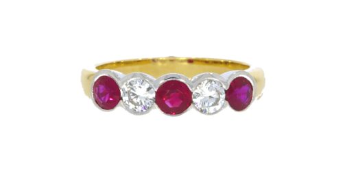 Diamond & Gold Jewellery 18ct Yellow Gold Ruby & Diamond Rubover Set Half Hoop Ring