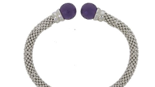 Bangles Sterling Silver Flexible Torque Bangle with Amethyst Stones