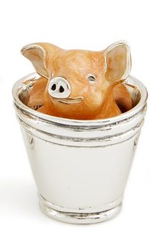 British Wildlife Saturno Sterling Silver & Enamel Small Pig in a Bucket Figurine