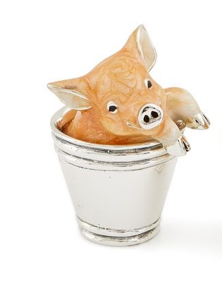 British Wildlife Saturno Sterling Silver & Enamel Large Pig in a Bucket Figurine