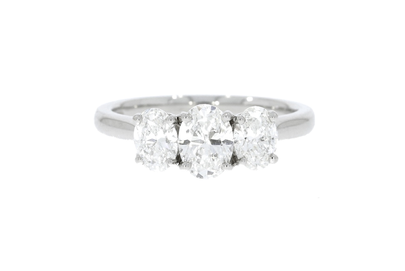 Diamond & Gold Jewellery 1ct 50pts GIA Certificated Three Stone Oval Diamond Ring