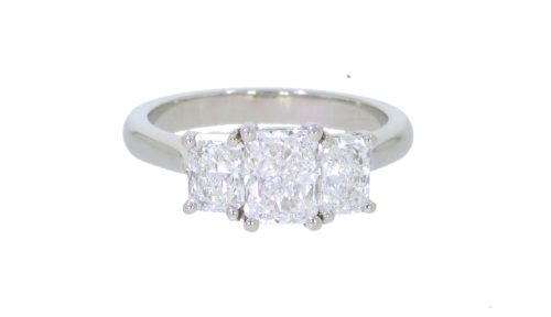 Diamond & Gold Jewellery Platinum Three Stone Radiant Cut Diamond Ring GIA Certificated