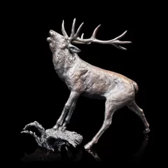 British Wildlife Solid Bronze Stag Deer Roaring (1134) By Michael Simpson