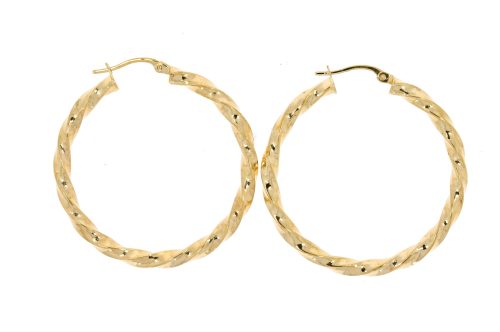Diamond & Gold Jewellery 9ct Yellow Gold twist Hoop Earrings