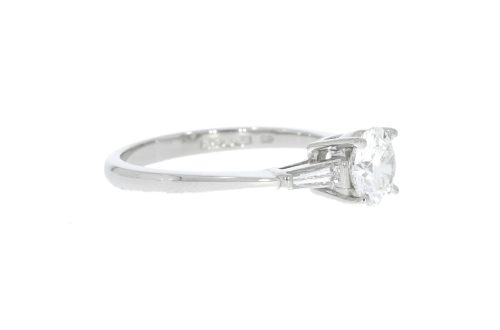 Diamond & Gold Jewellery 1ct 01pts Platinum Diamond Solitaire Ring with Baguettes Secondhand
