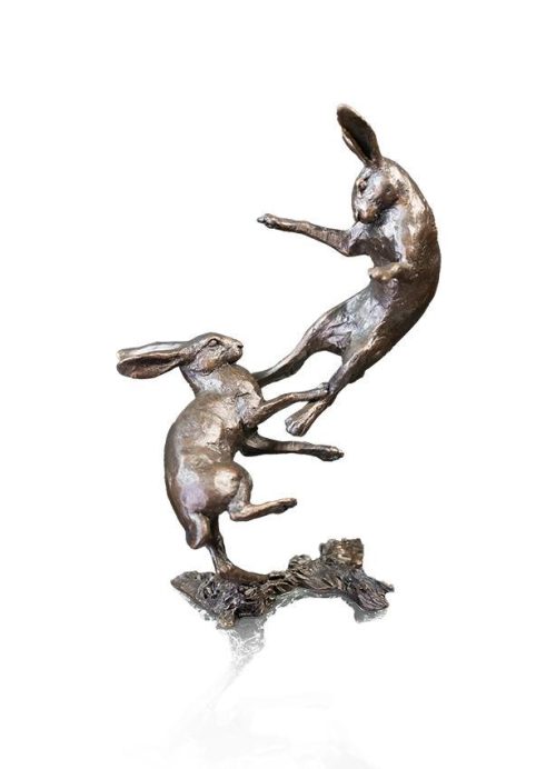 British Wildlife Solid Bronze Small Hares Boxing (1139) by Michael Simpson