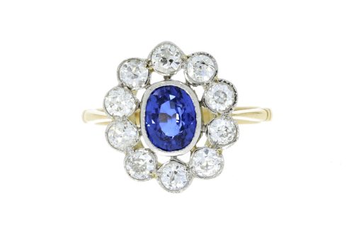 Diamond & Gold Jewellery Sapphire and Diamond Cluster 18ct Yellow & White Gold Ring